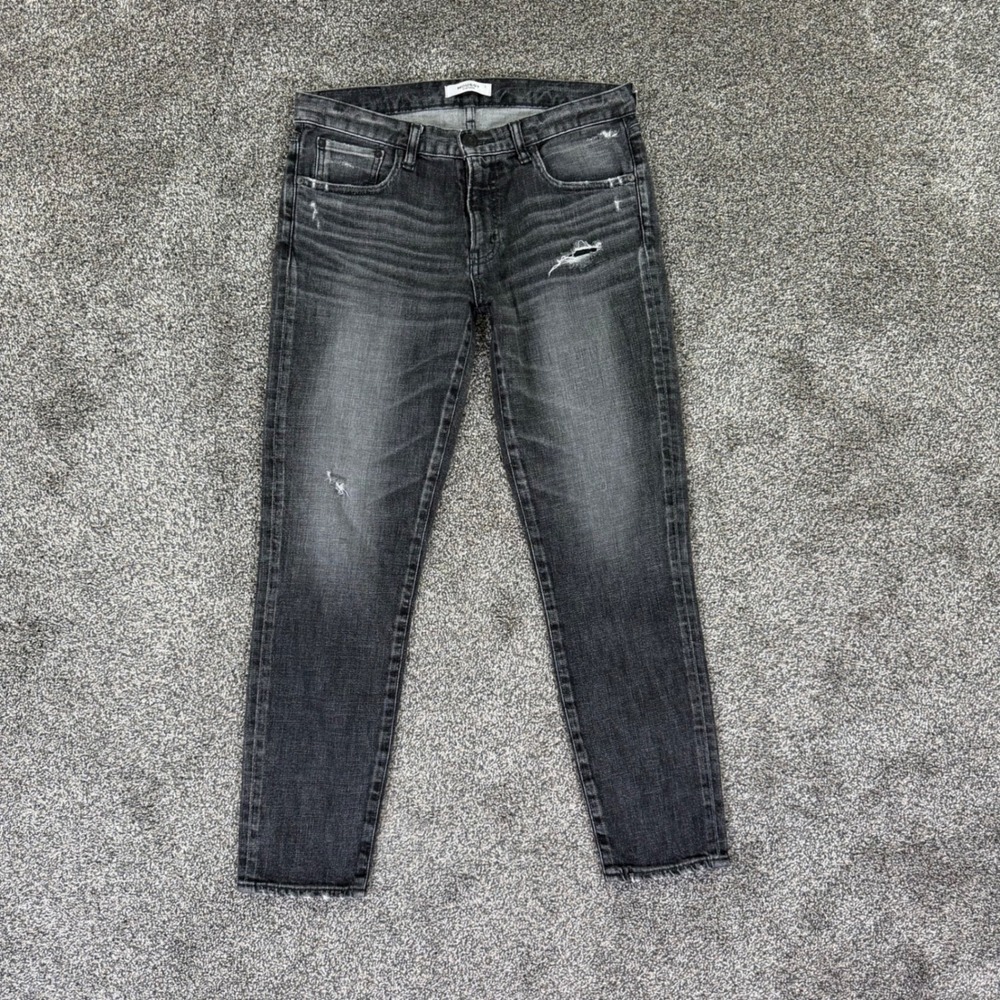 Moussy Vintage Distressed Faded Black Tapered Jeans Raw Hem Women Fits 32x27